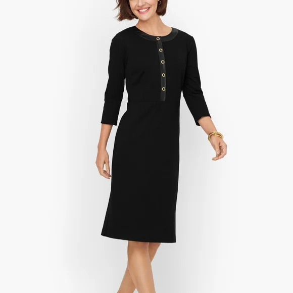 Talbots Black Midi Dress with Button Detail - Picture 1 of 6